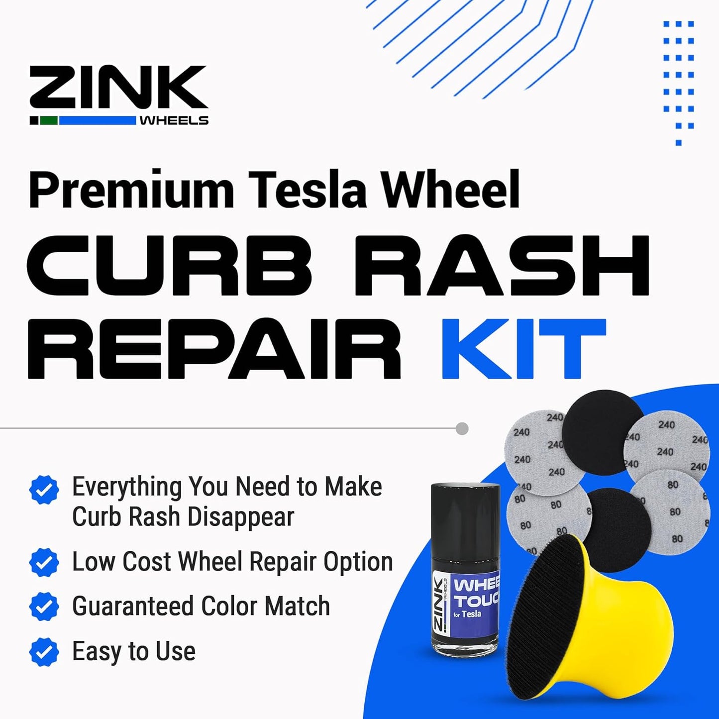 Premium Tesla Wheel Curb Rash Repair Kit for Model X 22-inch Onyx Black Turbine Rims - DIY Kit with Color-matched Touch Up Paint - Made in USA