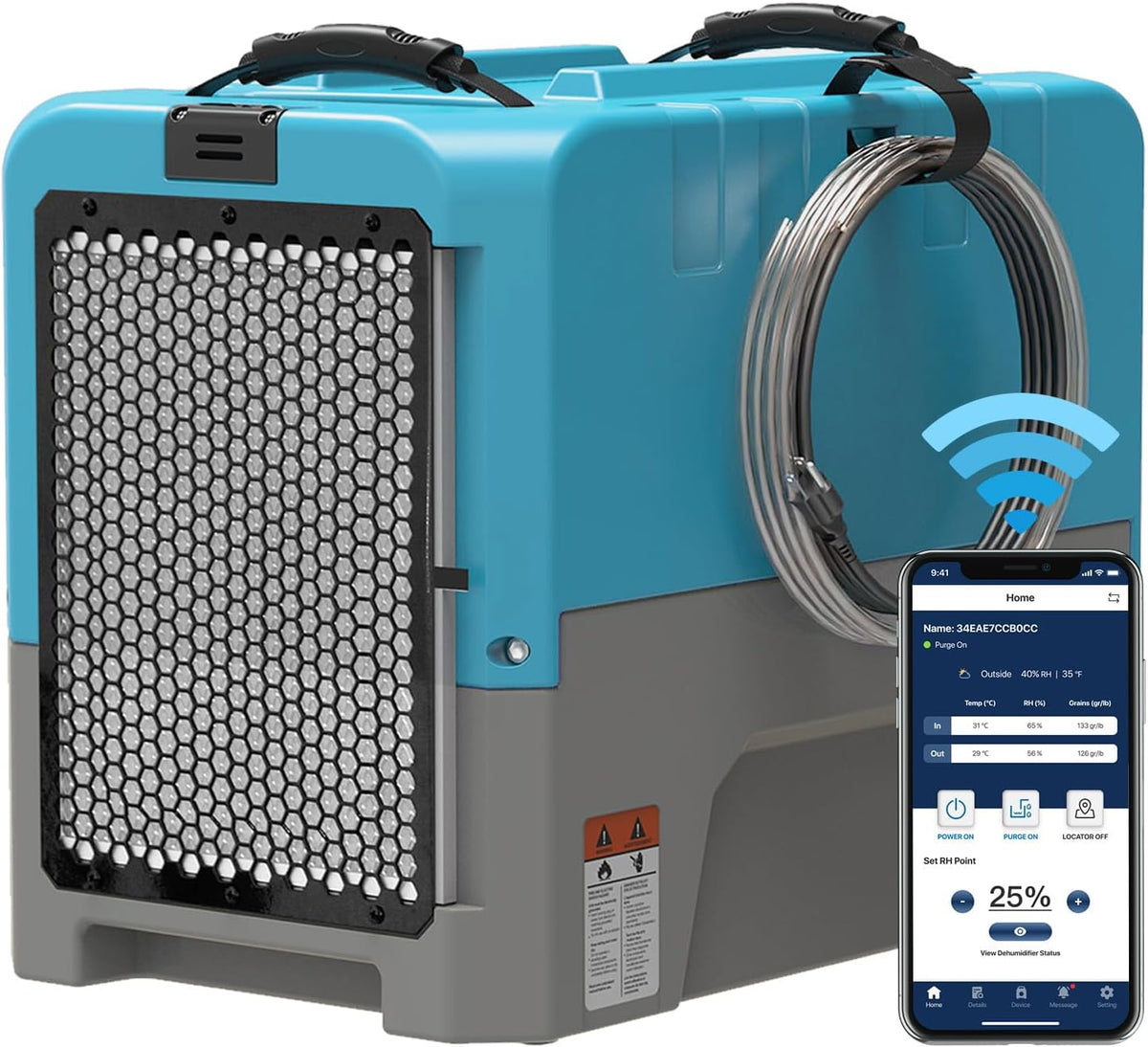 ALORAIR App Control Commercial Dehumidifier With Pump Industrial Dehumidifiers with Drain Hose, for Water Damage Restore, Flood Repair, Large Space, Job Sites (Blue)