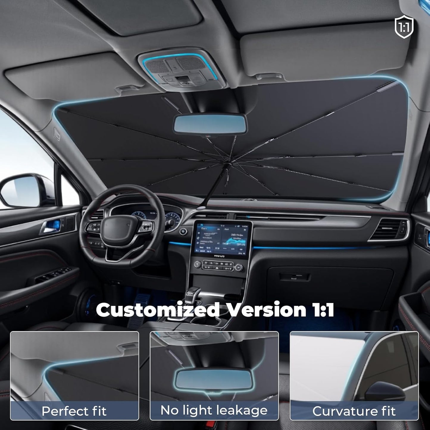 Windshield Sun Shade Umbrella for 2018-2025 Ford Expedition Accessories: Custom Fit 210T Silver, Foldable Sunshade Front Window Sun Visor, Blocks UV Rays, Keeps SUV Cool for XLT, Limited, Platinum