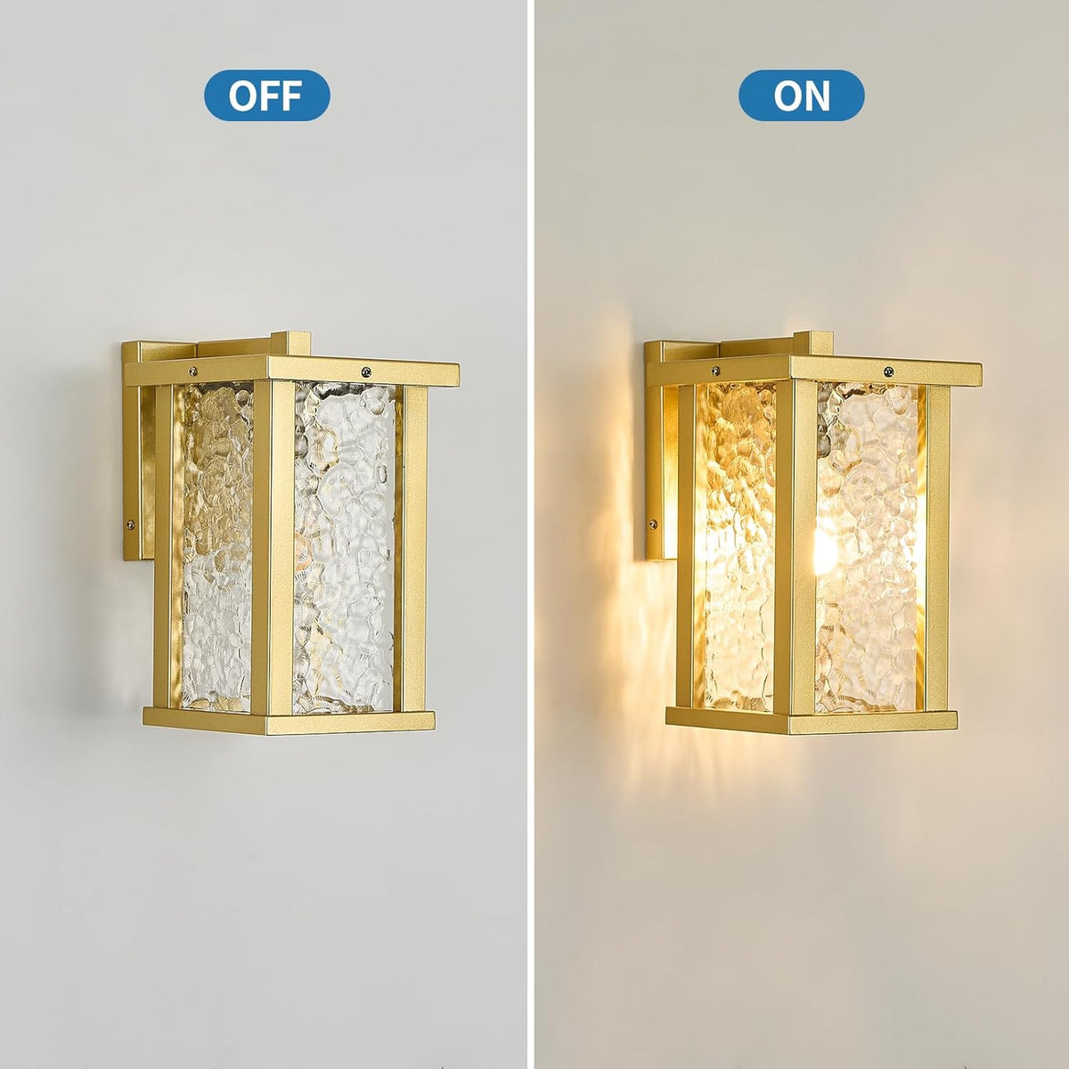 Outdoor Wall Sconce E26 Base Metal Frame - Gold Exterior Light Fixture with Clear Glass, Waterproof Porch Wall Mount Lighting for Garage, Patio(Bulb not Included)