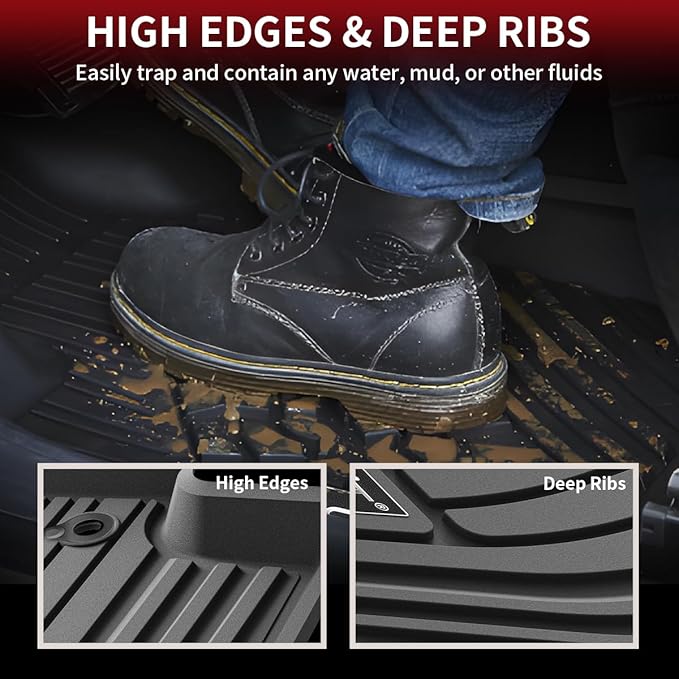 LASFIT Floor Mats for Toyota Highlander 2020-2025 8-seat (Not for Hybrid) All Weather TPE Custom fit Floor Liner for Highlander car mats, Front and Rear 2 Row Mats.