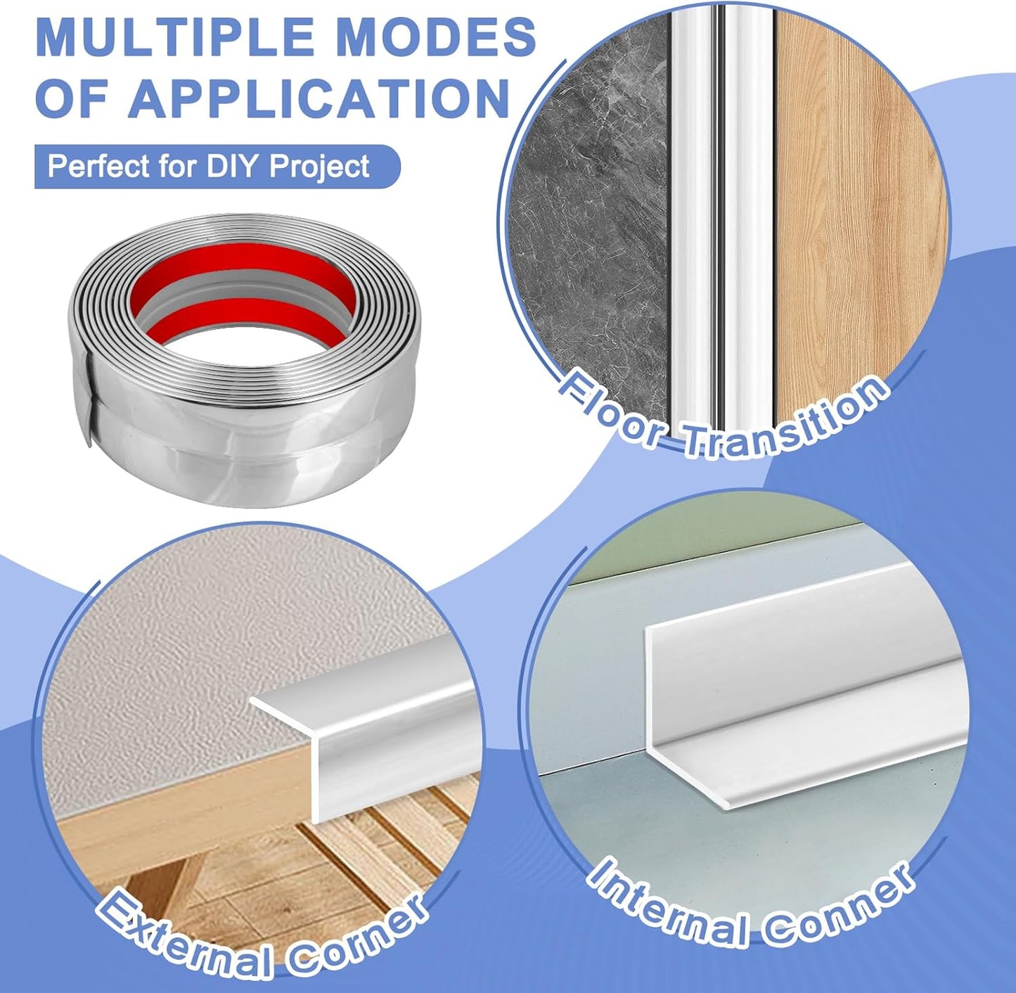 Wall Corner Protector Moulding Trim Peel and Stick Wall Corner Guards Trim Flexible Self Adhesive Edge Protector Moulding, 0.8 in x 20 Ft, Silver
