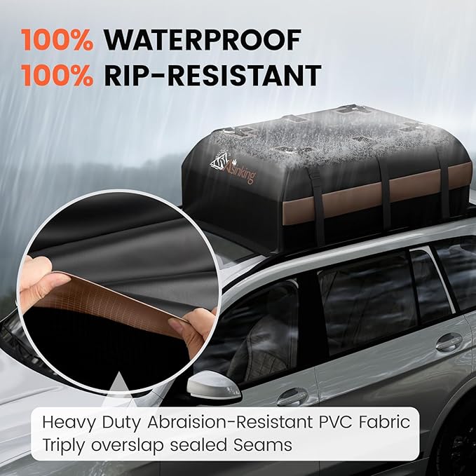 Asinking Car Rooftop Cargo Carrier Bag, 22 Cubic Feet Waterproof Roof Cargo Bag, 500Lbs Break Strength, Fit Vehicles with/Without Roof Rack, Includes Anti-Slip Mat, 6 Door Hooks, Luggage Lock