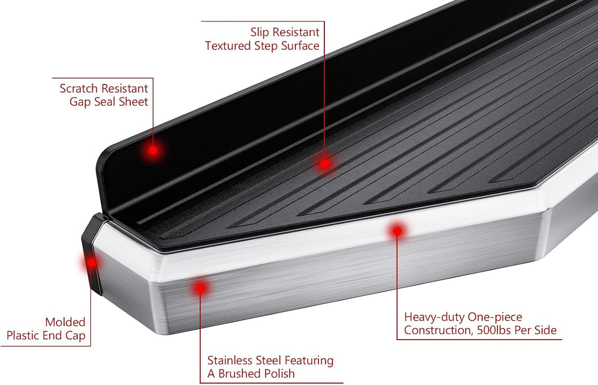 APS 6in 304 Stainless Steel (Polished Flat Style) Running Boards Side Bars Side Steps Compatible with Ford F150 2015-2025 Regular Cab & F-250 F-350 Super Duty 2017-2025