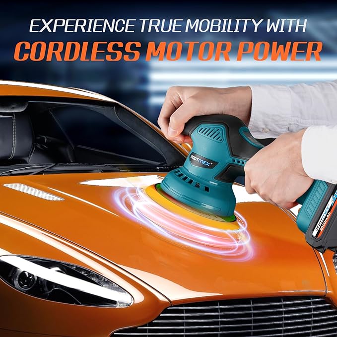 Cordless Car Buffer Polisher w/ 2x2000mAh 21V Batteries, 6 Inch Car buffer Waxer Kit, Car Polishing Machine w/ Extra 18 PCS Attachments & 6 Variable Speed, Car Buffer Polisher for Car Detailing (Blue)