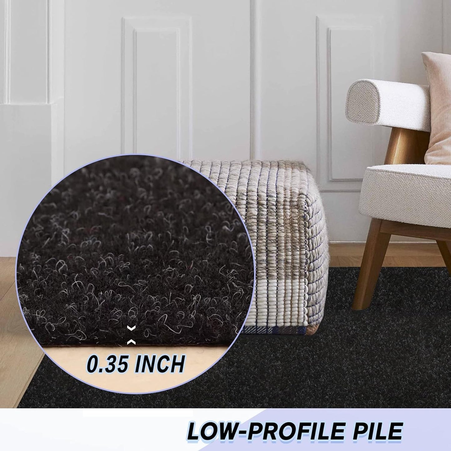 Custom Size Backed Non-Slip Area Rugs Runner, Easy Clean, Waterproof Runner Rugs for Hallway Entryway, Kitchen, Laundry, 3FT x 66FT, Black