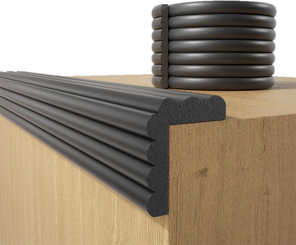 Baby Proofing Wall Corner Protector,Edge Guard Corner Protector,6.56ft Thinken Soft Corner Protectors Pre-Taped Soft Rubber Foam Edge Cushion for Furniture (Black, 6.56Ft x 5.9" W x 0.47" Th)