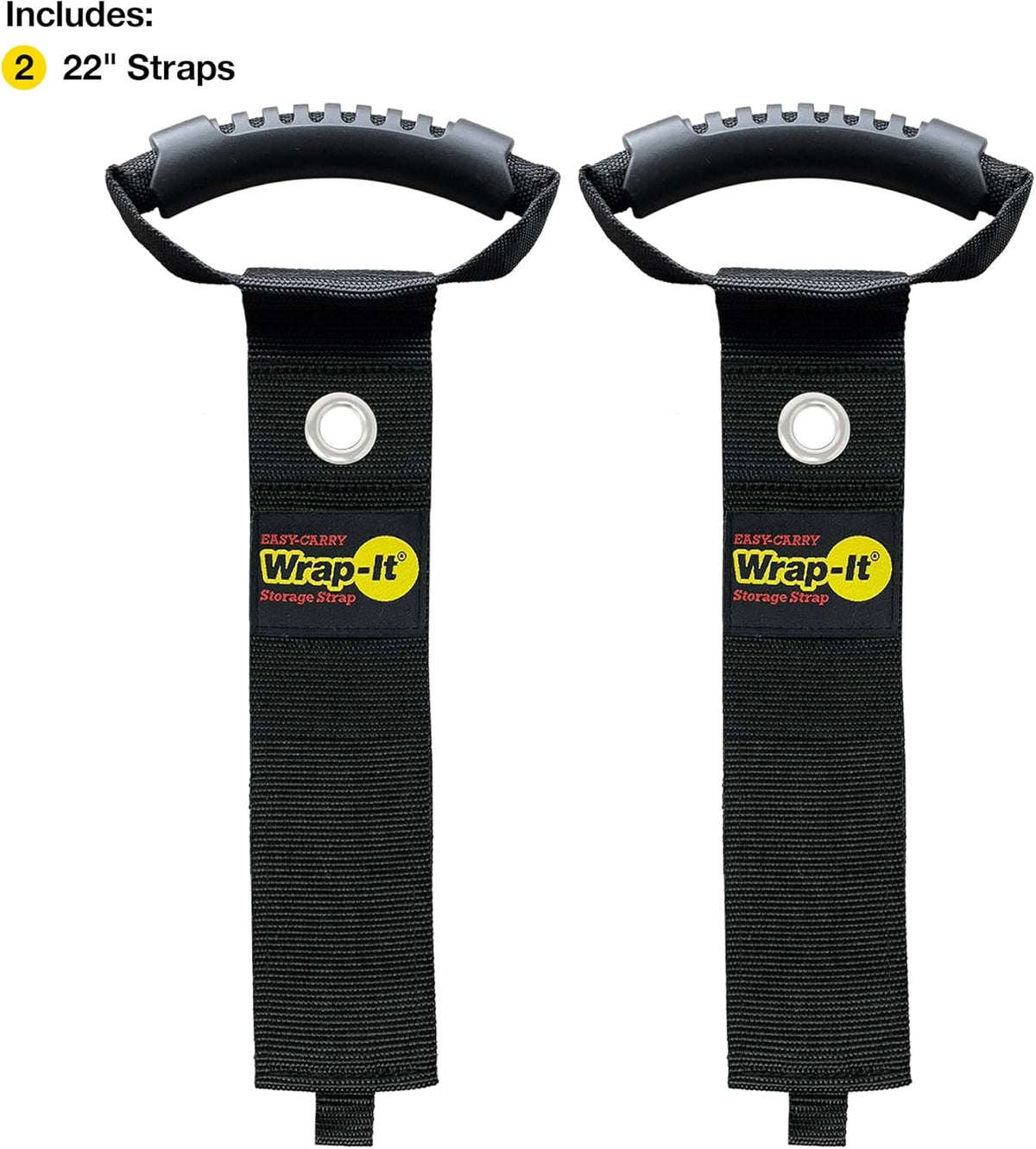 Wrap-It Storage Easy-Carry Straps - 22" (2-Pack) Black with Grommet - Extension Cord Holder Organizer for Garden Hose Storage Cord Straps