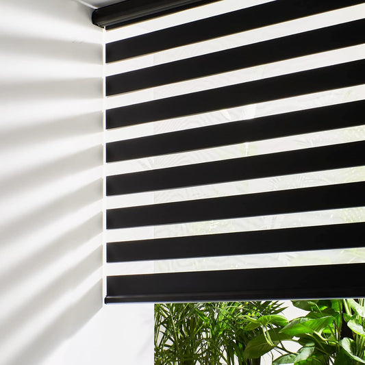Persilux Cordless Zebra Blinds for Windows (35" W X 72" H, Black) Free-Stop Dual Layer Roller Windows Shades for Day and Night, Light Filtering Sheer Shades for Home, Easy to Install
