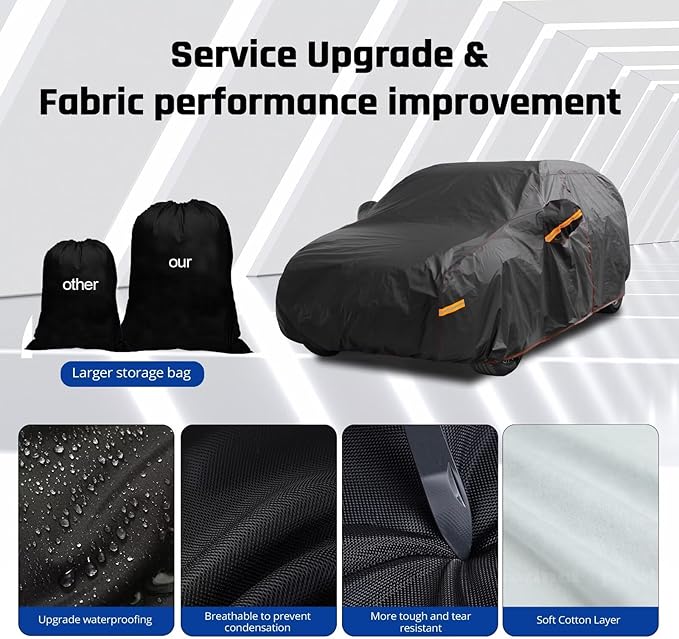 6 Layer Heavy Duty SUV Car Cover Waterproof All Weather Protection with Cotton Liner, Universal Fit Toyota RAV4, Honda CRV, Tesla Model Y, Audi Q5, Nissan Rogue, Mazda CX-5, Kia Sorento