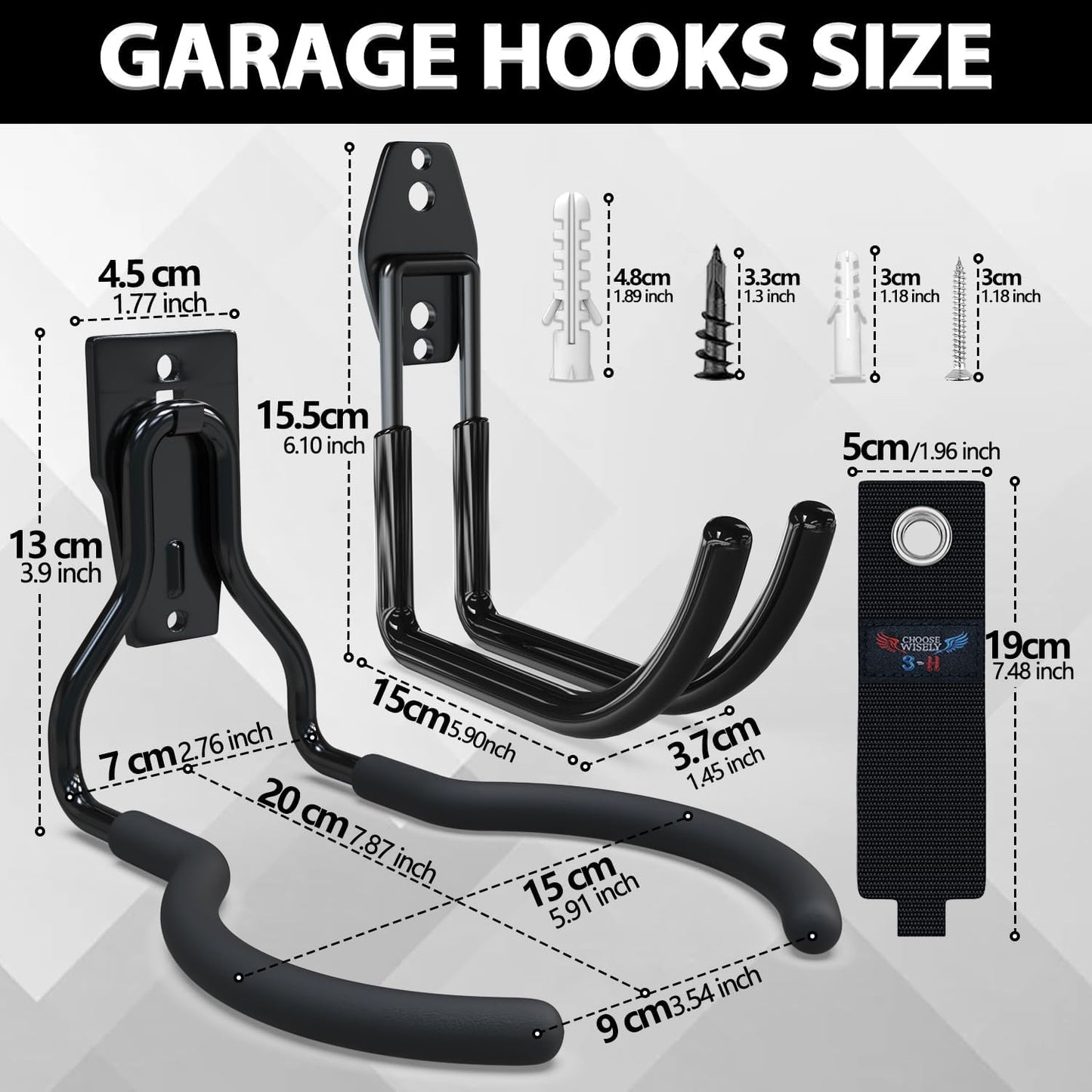 3-H Weed Eater Hanger 4 Pack,1 Garden Hose Holder,1 Extension Strap,Utility Weedeater Rack,Tool Hangers for Organizing and Hanging Weed Wacker,Leaf Blower,String Trimmer in Garden