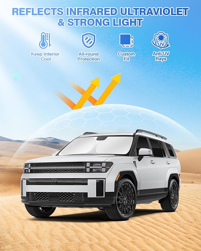 Sunshades for Hyundai Santa Fe 2024 2025 2026 Accessories Windshield Sun Shade Side Rear Window Shade Cover Sun Visor Shield Privacy Protection Keep Vehicle Cool Black 10PCS