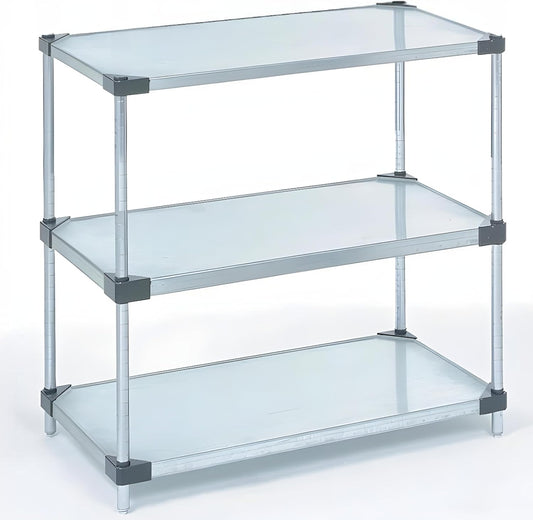 Omega 3-Tier Solid Galvanized Shelves, 18" Deep x 48" Wide x 34" HighHeavy Duty Storage Rack, Shelving Unit, NSF Certified, Ideal for Kitchen Garage Office Restaurant Warehouse 800-lb Capacity
