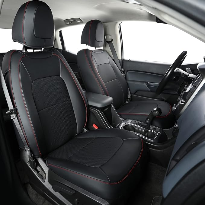 LUCKYMAN CLUB Chevy Colorado Seat Covers, fit for 2023 2024 2025 Colorado Crew Cab Z71 LT ZR2 Work Truck with Faux Leather (Black&Red)