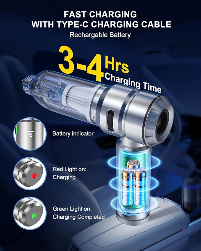 Car Vacuum,3 Suction Modes,Portable Mini Cordless Cleaner with 21000pa Suction Power,Type-C Charge,Handheld Vacuum for Home,Car, Office Desk, Keyboards(Mysterious Silver)