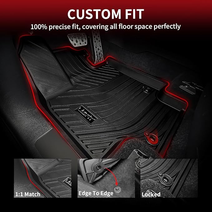 LASFIT Floor Mats for Toyota Highlander 2020-2025 8-seat (Not for Hybrid) All Weather TPE Custom fit Floor Liner for Highlander car mats, Front and Rear 2 Row Mats.