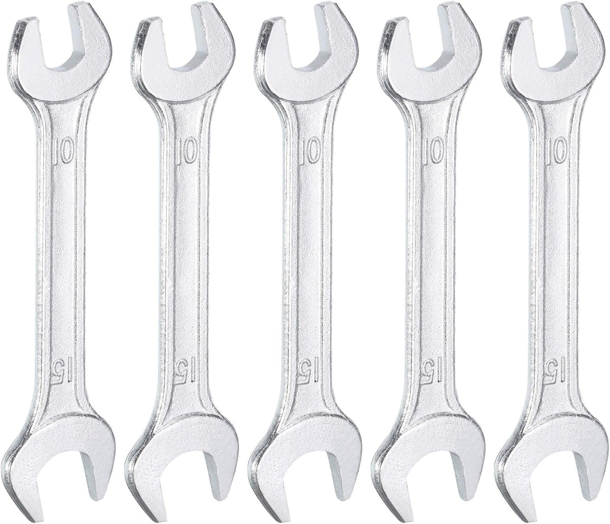 HARFINGTON 5pcs Double Open End Wrench 10mm x 15mm Metric 15 Degree Offset Angle Small Flat Head Wrench Galvanizing Open Ended Spanner for Automotive Repair Furniture Assembly