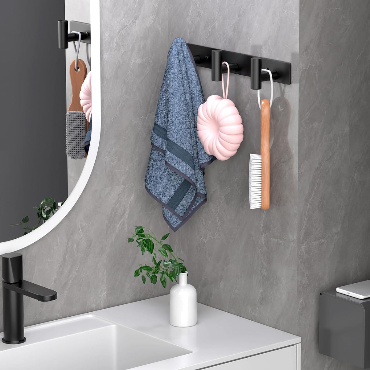 Wall Mounted Coat Rack-3 Hooks, Heavy Duty Stainless Steel Hook Rail for Towel Coat Hat Purse Bag Jacket, Towel Hooks for Entryway Bathroom Kitchen (Black 3 Hooks - 1 Pack)