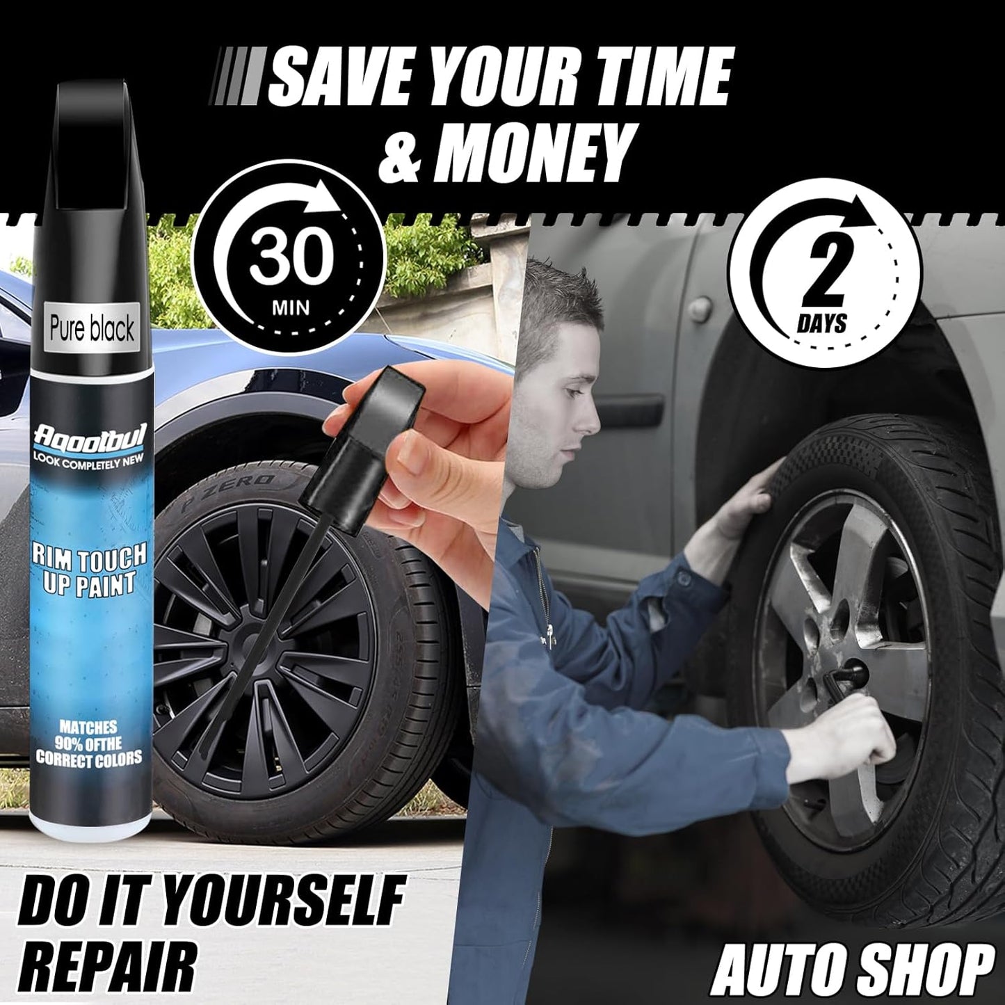 Gloss Black Rim Touch Up Paint - Car Wheel Repair Kit Curb Rash, Gloss or Matte Black Rim Touch Up Paint, Quick And Easy Wheel Scratch Repair Kit, Wheel Repair Kit Curb Rash (Gloss Black)