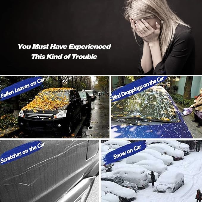 AUQDD 6-Layers PEVA New Material Sedan SUV Full Padded Car Cover Waterproof All Weather Weatherproof UV Sun Protection Snow Dust Storm Resistant Outdoor Exterior Custom Form-Fit Straps 198"-208" Grey