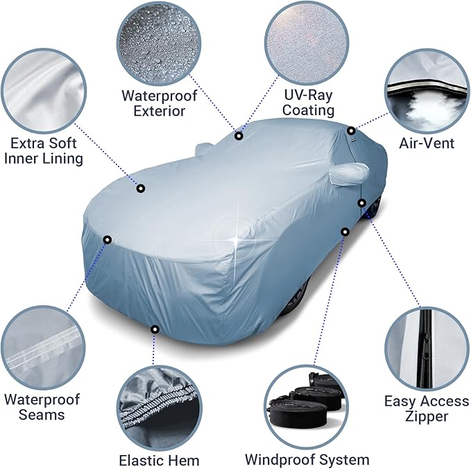 iCarCover Custom Car Cover Compatible with Challenger 2008-2024, Waterproof All-Weather Rain Snow UV Sun Protector Full Exterior Indoor Outdoor Car Covers, 1-Tone (Solid Gray)