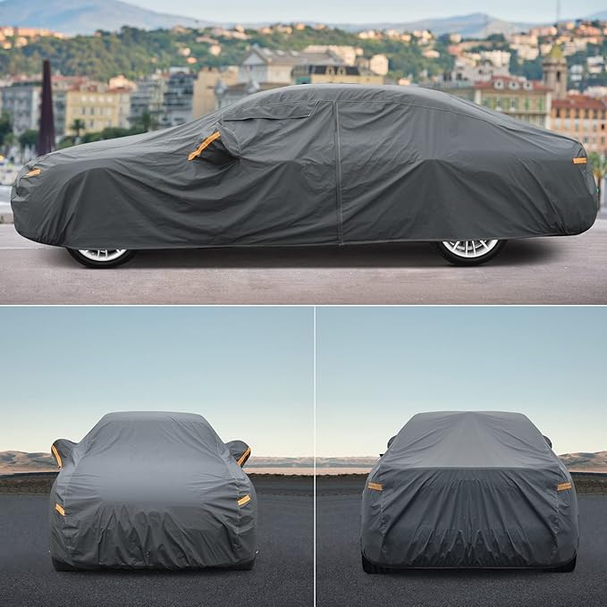 Premium Car Cover Custom Fit Tesla Model S (2012-2025), 16 Layers Heavy Duty Car Cover Waterproof All Weather with Zipper Door for Sun Rain Snow Dust Uv Protection