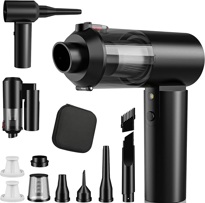 90° Foldable Car Vacuum Portable Cordless 16000PA, 4-in-1 Mini Vacuum Cleaner with Brushless Motor, Handheld Vacuum Cordless Blower/Pump for Car, Home,Office