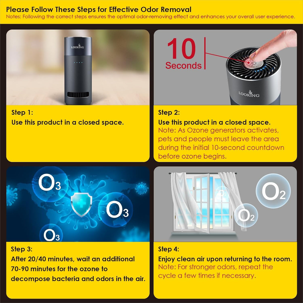 LKT Car Ozone Generator - Remove Smoke Odor from Car, Foul Smell from Bathroom, Odor Eliminator, Portable Ozone Machine, Air Purifier Deodorizer for Home, Office, Smoke, Car, Pet etc.