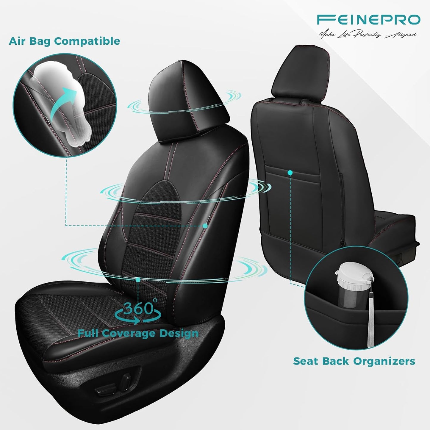 for Toyota Camry Seat Covers Hybrid XLE XSE 2018 2019 2020 2021 2022 2023 2024 - Custom Car Seat Cover Full Set, Leather Seat Cover for Cars, Waterproof Breathable Cushion Protector Black Red