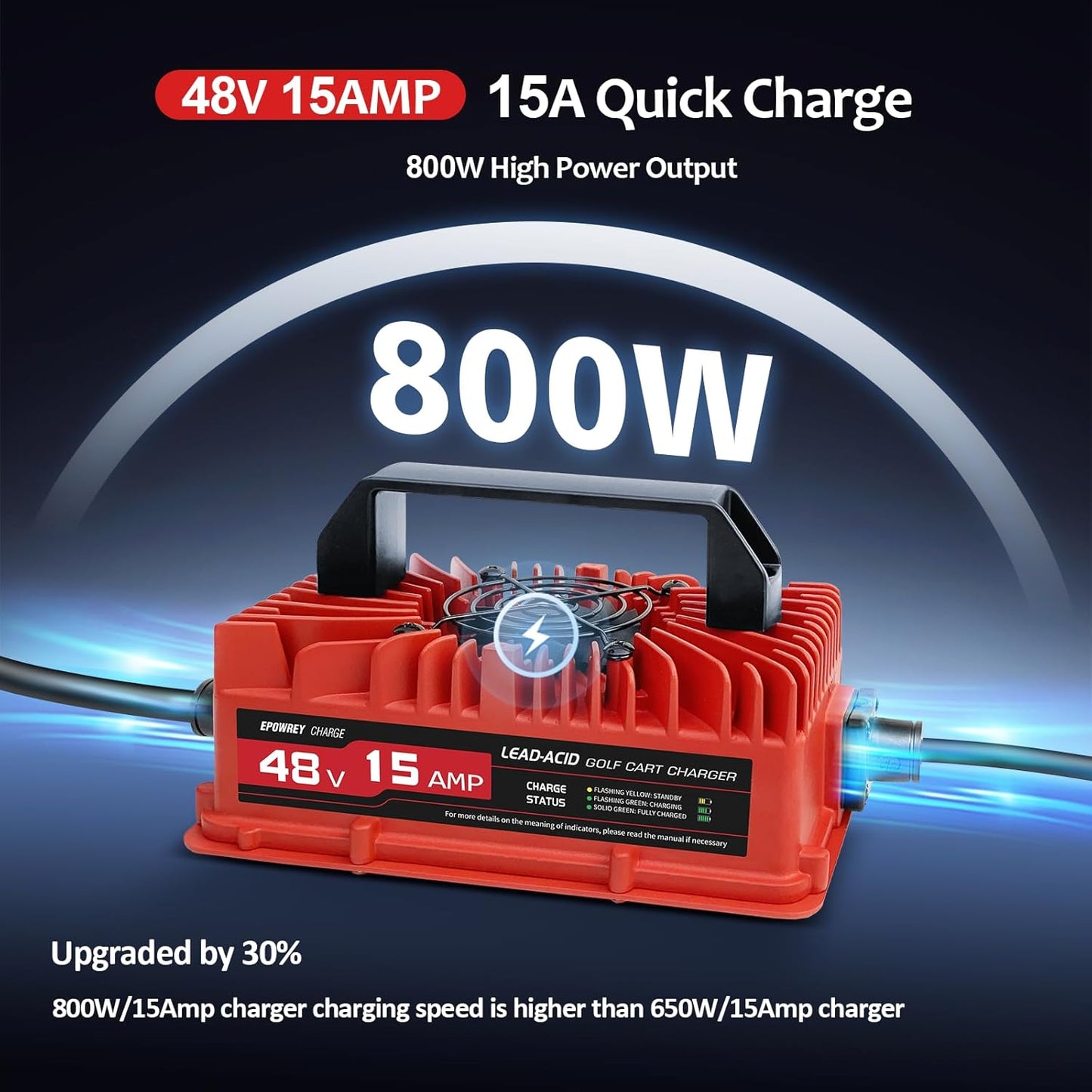 15 Amp 48 Volt Golf Cart Battery Charger for Yamaha G19-G22 with 2-Pin Plug
