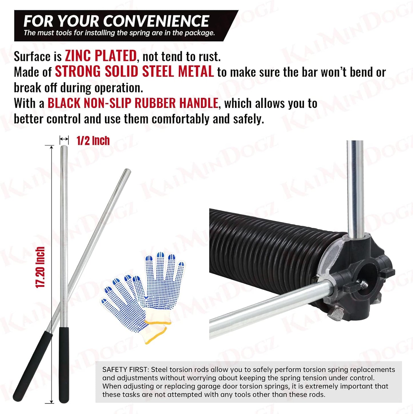 Pair of 1.75" Garage Door Torsion Springs Set with Non-Slip Winding Bars&Gloves, High Precision Electrophoresis Oil-Free Black Coated for Replacement, MIN 16,000 Cycles (0.250 x 1.75"x 39")