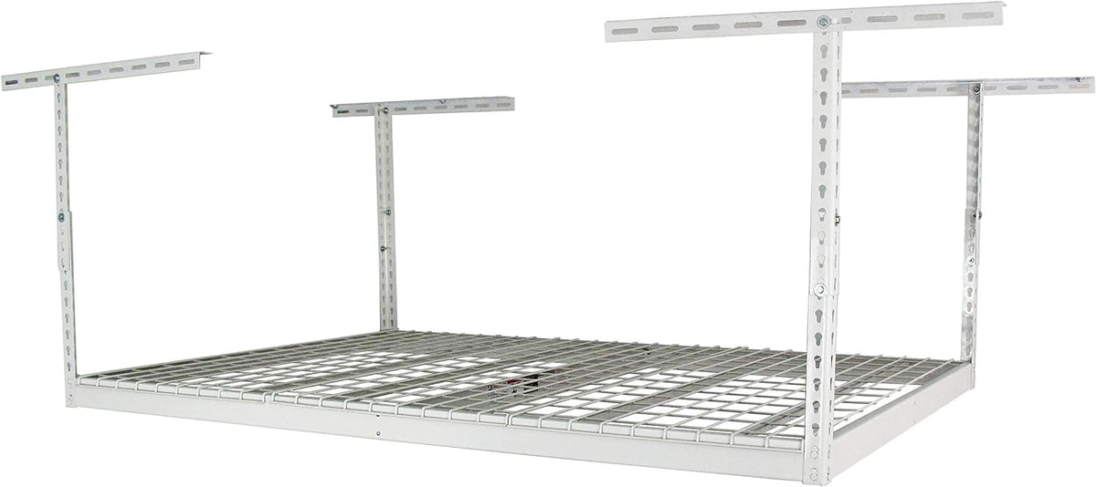 SafeRacks 4x6 Overhead Garage Storage Rack - Height Adjustable Steel Overhead Storage Rack - 500 Pound Weight Capacity (White, 24"-45")