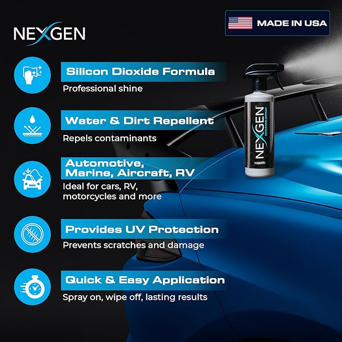 Nexgen Ceramic Spray Silicon Dioxide — Easy to Apply, Ceramic Coating Spray for Cars — Professional-Grade Protective Sealant Polish for Cars, RVs, Motorcycles, Boats, and ATVs — 16oz