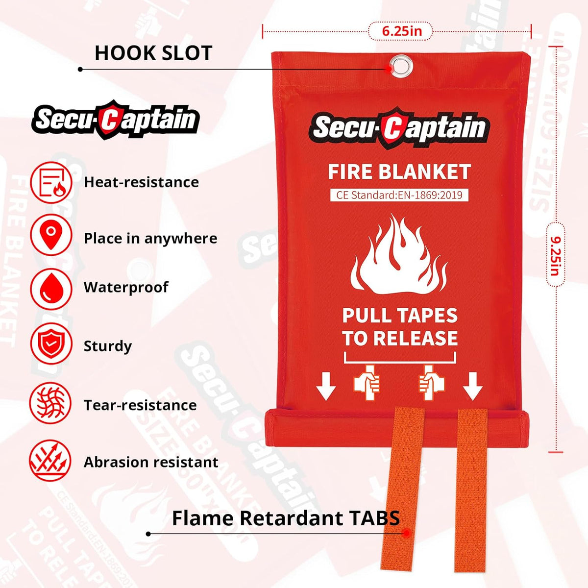 SecuCaptain Emergency Fire Blanket for Home and Kitchen - 12 Pack 40"x40" Flame Suppression Fiberglass Fire Blankets for House Camping Car Warehouse Office Emergency Survival Safety