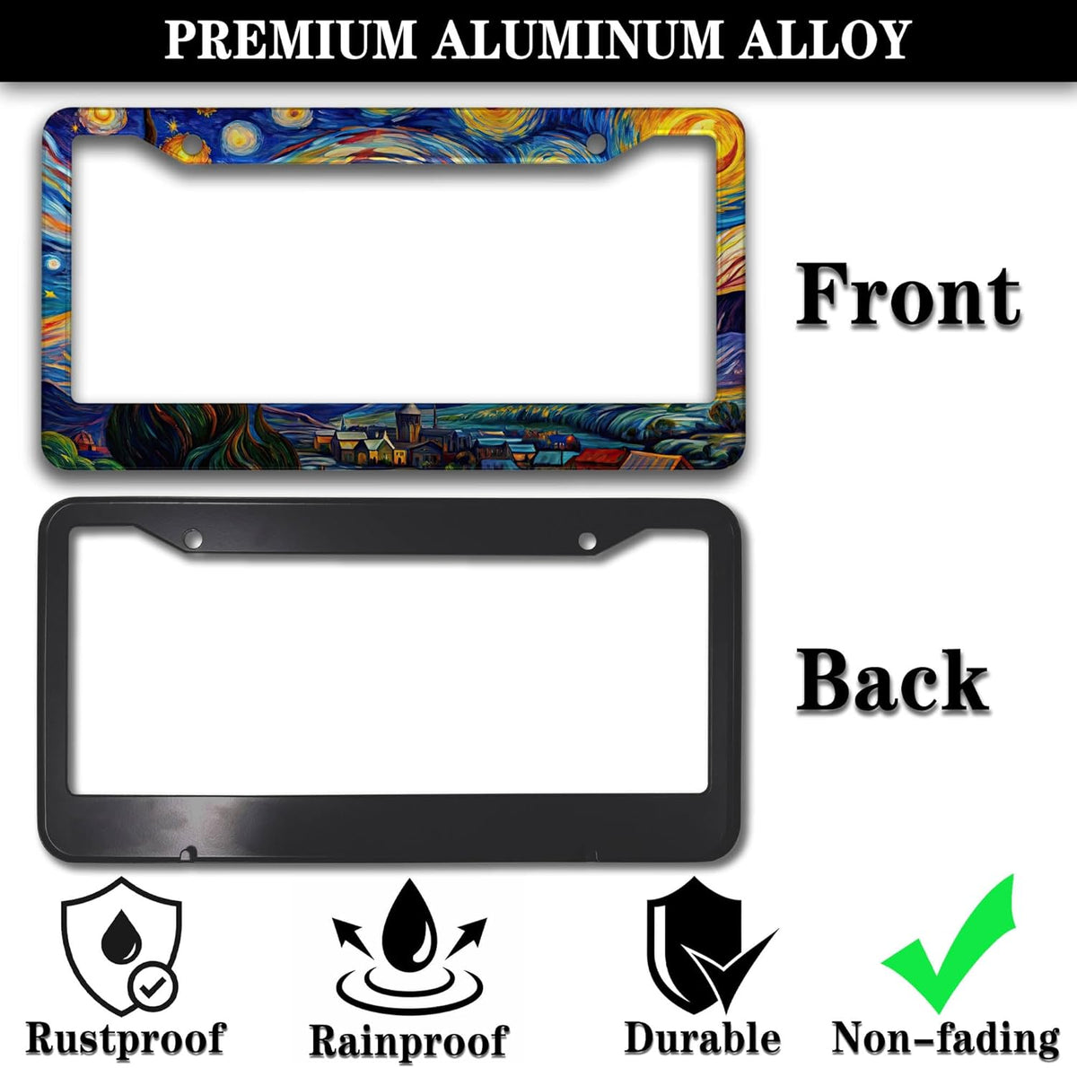 License Plate Frame Multicolor License Plate Holder The Starry Night Universal Aluminum Car Accessory 2 Pack with Screw Covers Set