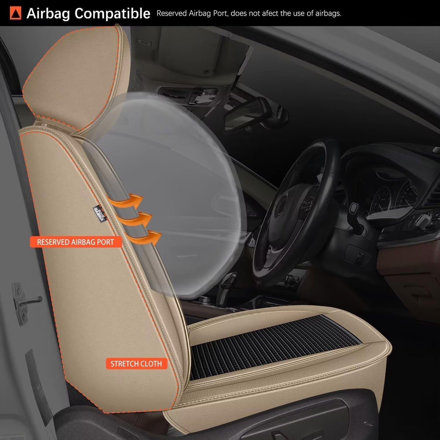 2 Front Seat Covers Fit for Toyota Camry 2012-2023 2024 2025: Car Seat Covers Leather Waterproof Ice Silk Breathable Car Seat Cushion Protector (2 Seats, Black & Beige)