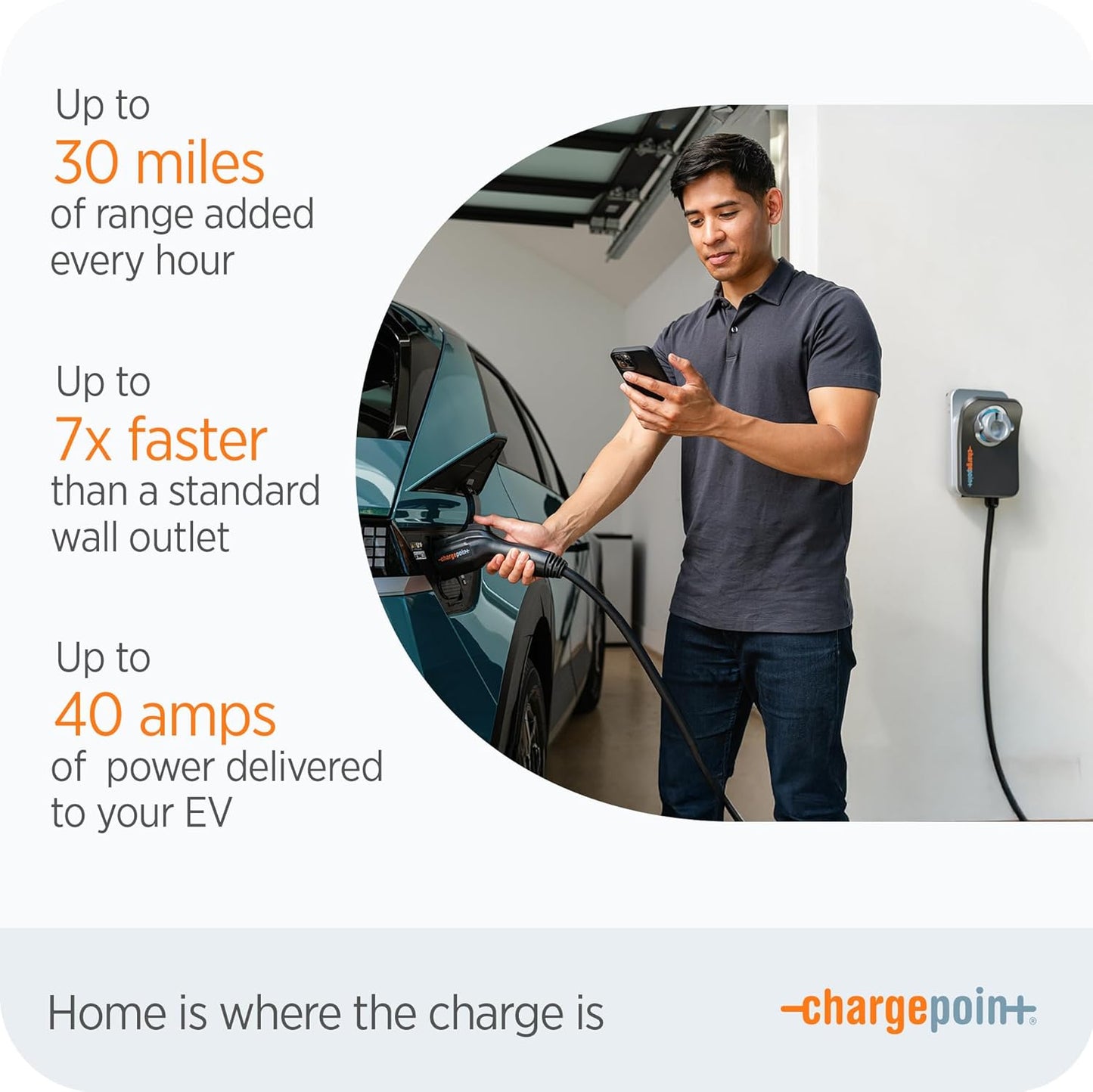 ChargePoint HomeFlex Level 2 EV Charger J1772, NEMA 14-50 Plug for Electric Car - Fast Smart Battery Power Charging at Home for Electric Automobile Vehicles