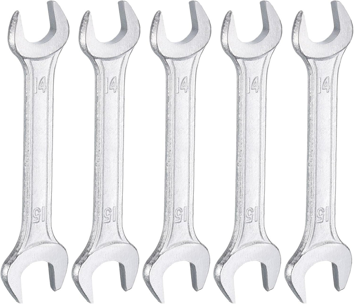 HARFINGTON 5pcs Double Open End Wrench 14mm x 15mm Metric 15 Degree Offset Angle Small Flat Head Wrench Galvanizing Open Ended Spanner for Automotive Repair Furniture Assembly