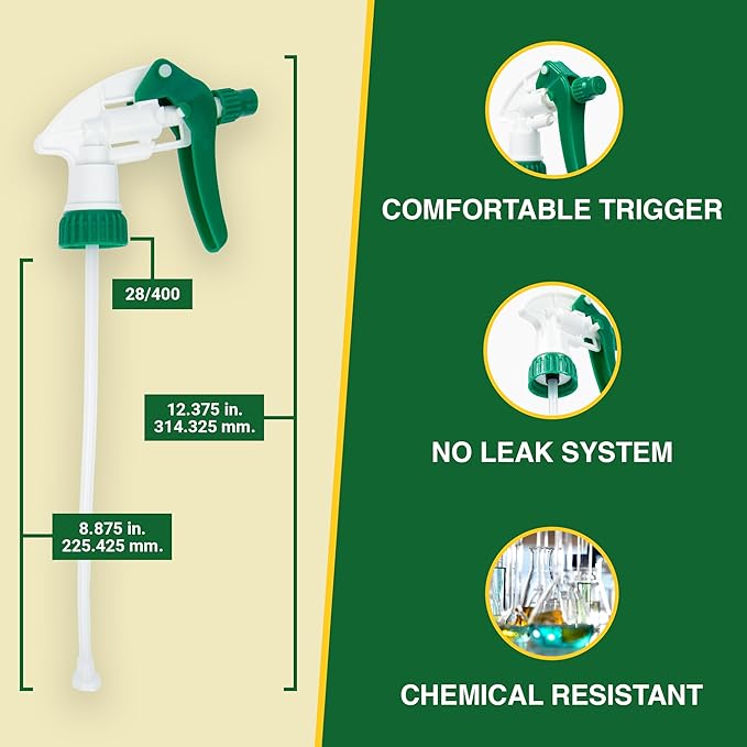 Spray Bottle Nozzle Replacement, Bottle Tops Only - Sprayer Nozzle Triggers for Heavy Duty, Commercial, Home Cleaning Solutions - Fits 8,16,24,32 oz Plastic & Glass Bottles, Green 6 Pack