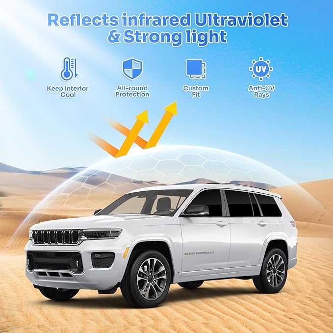Sunshades for 2021-2025 2026 Jeep Grand Cherokee L Accessories Sun Shade Side Rear Window Shade Cover Sun Visor Shield Privacy Protection for Camping Keep Vehicle Cool Black 7PCS