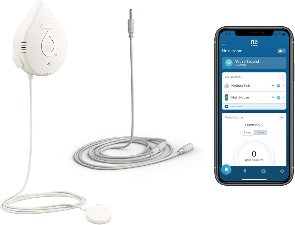 Flo by Moen Smart Water Detector, 1-Pack with Leak Sensing Cable (6-ft)