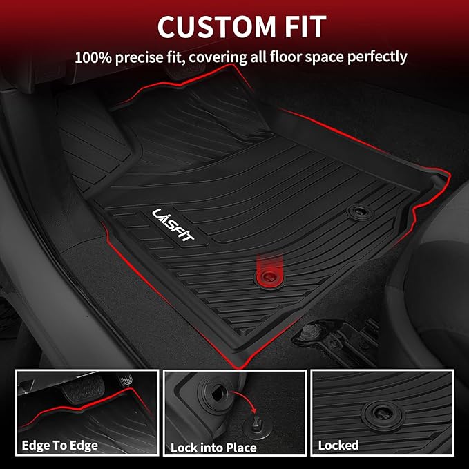 LASFIT Floor Mats for Toyota Tacoma 2016-2023 Double Cab (Only for Automatic) All Weather Custom Fit Floor Liner for Tacoma SR/SR5/TRD/Limited/Trail TPE Mats Front&Rear 2 Row Car Mats, Black