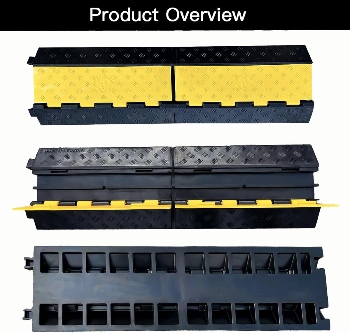 Foldable 2 Channel Rubber Cable Protector, 22000Lbs Load Capacity Wire Hose Pipe Hider Protective Ramp, Driveway Traffic Speed Bump for Asphalt Concrete Gravel Driveway Indoor Outdoor (1PACK)