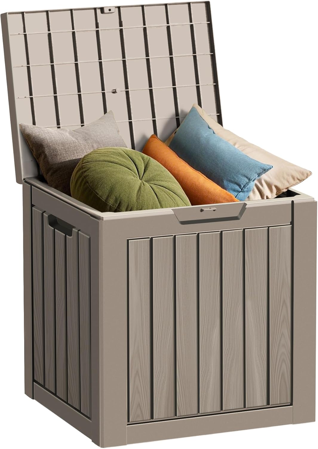 35 Gallon Resin Deck Box, Waterproof Outdoor Storage Bin for Patio, Poolside, and Garden, Lockable & UV-Resistant,Grey
