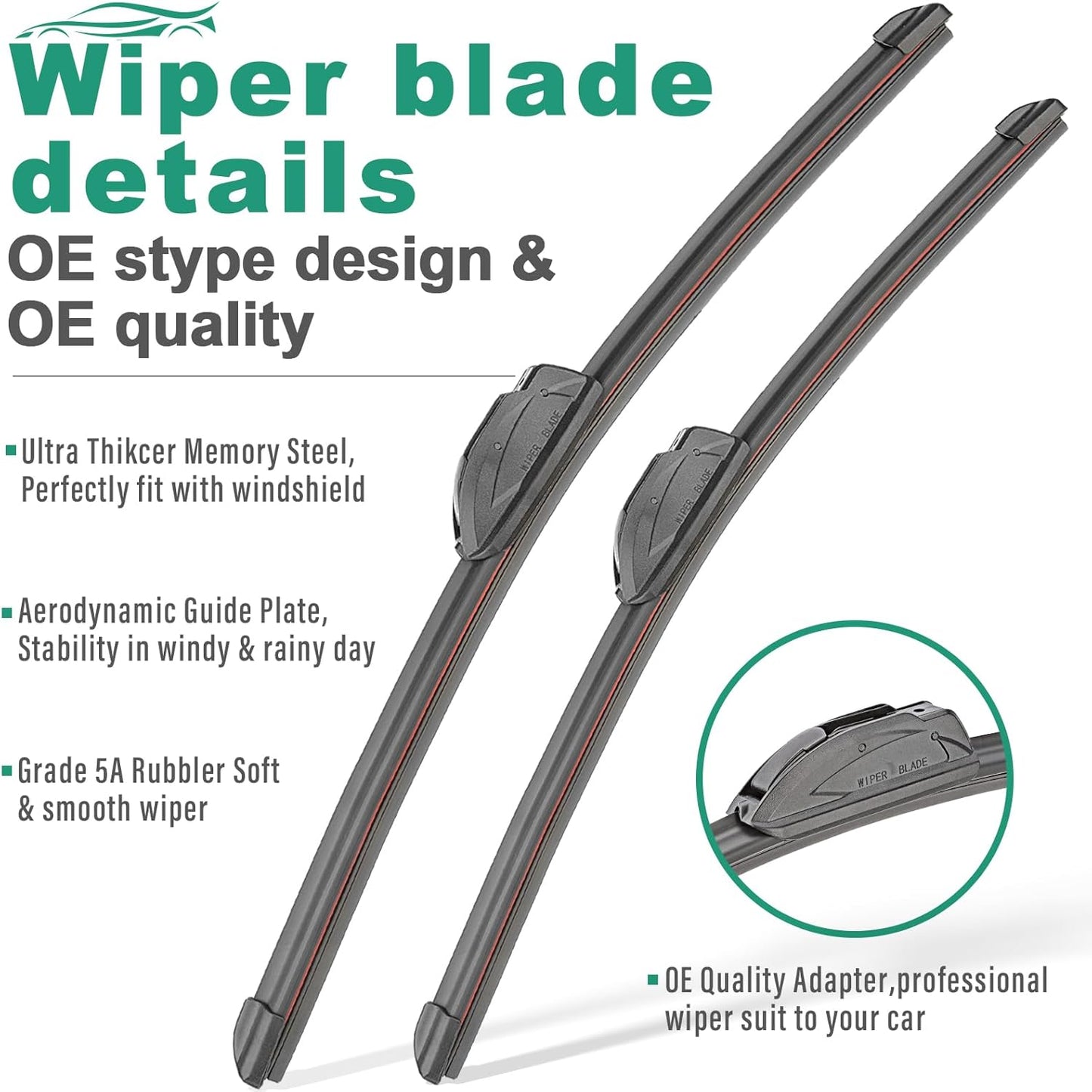 26" 14" 13" Windshield Wiper Blades Replacement for Hyundai Santa Fe 2013 2014 2015 2016 2017 2018 Hyundai Santa Fe Sport XL Premium All Weather Front Rear Wipers Set - OEM Quality (Pack of 3)