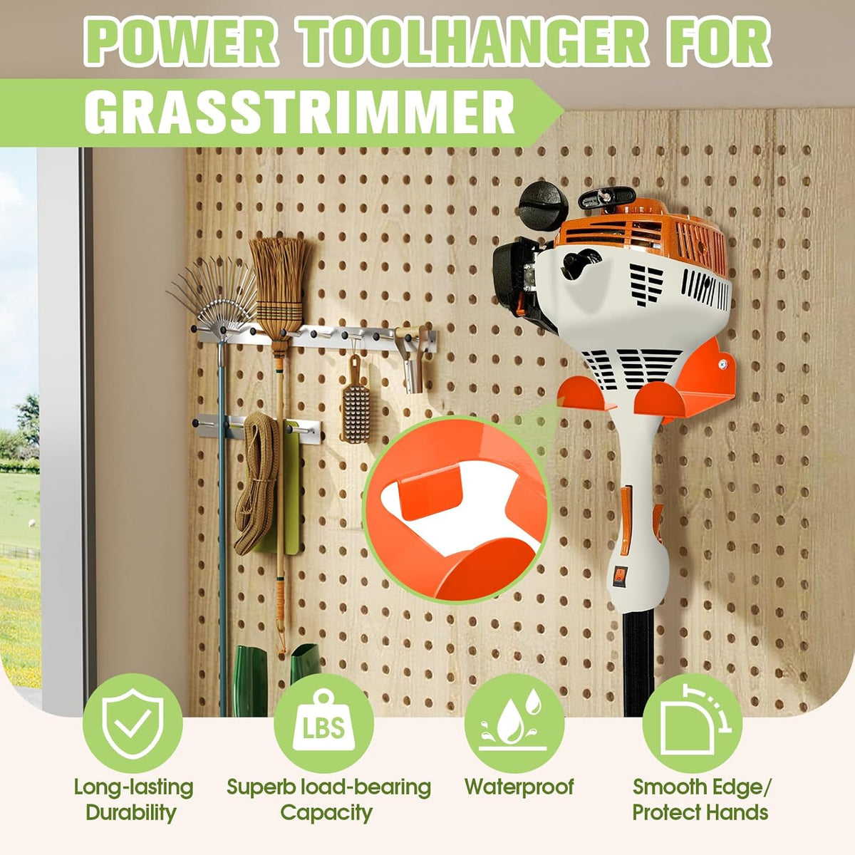Garage Hooks Storage Organizer Electric Tool,Wall Mounted Installation Suitable for Gardens and Sheds,Used As A Wall Bracket for Lawn Mowers,Leaf Blowers,and Lawn Mowers(Orange,2 Pack)