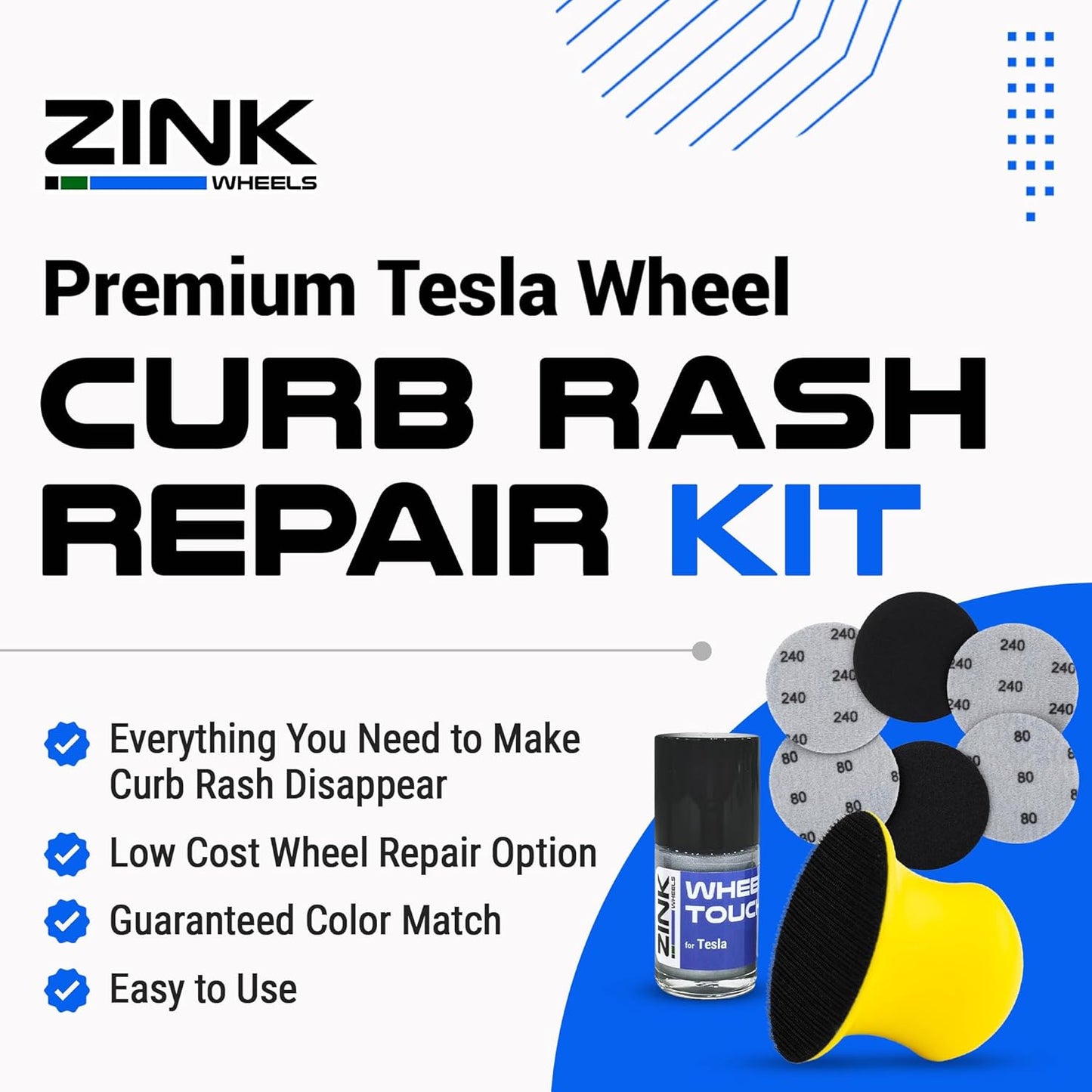 Premium Tesla Wheel Curb Rash Repair Kit for Model X 20-inch Silver Helix Rims - DIY Kit with Color-matched Touch Up Paint - Made in USA
