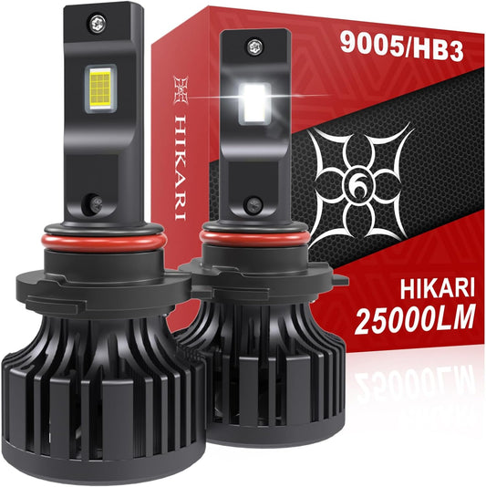 Hikari 2025 25000LM 9005 HB3 LED Bulbs, 45W Upgraded Core-12, High Lumens LED Kit, 6000k Cool White, IP68 Waterproof, 9145 9140 H10 Foglight,Pack of 2