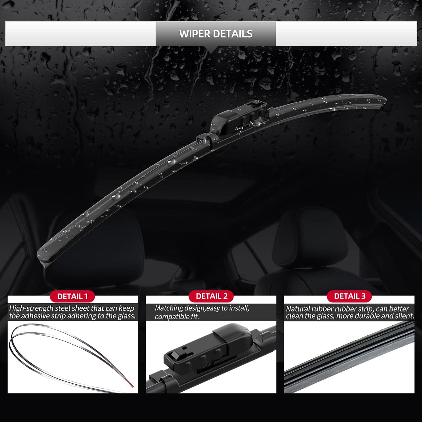 Front Windshield Wipers, 2-Piece Set for BMW 5 Series 530i 530e 540i M550i 2017 2018 2019 2020 2021 2022 2023 - Automotive Replacement Front Wiper Blades for Car Window