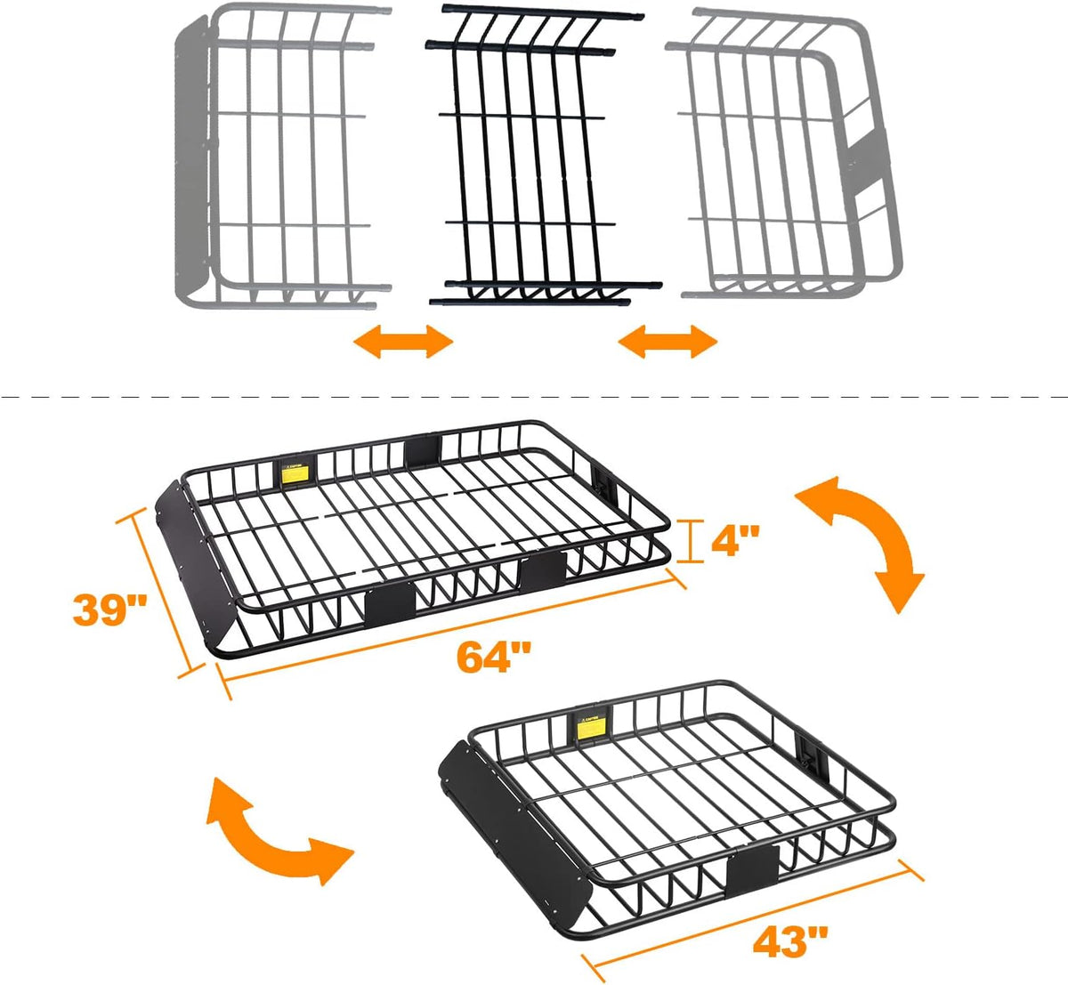 XCAR 64"x 39"x 4" Universal Roof Rack Basket Black with 3' x 4' Cargo Net and Rooftop Cargo Carrier Bag 15 Cubic ft - Car Top Luggage Storage Holder Baskets for SUV Truck Vehicle